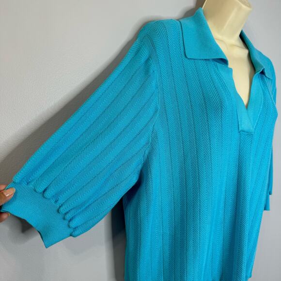 Talbots Johnny Collar Knit Polo Sweater Short Sleeve Textured Chevron Blue XL - Picture 4 of 9
